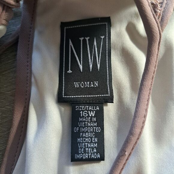 Nightway NW Elegant Sequined Halter Neck Party Maxi Plus Size Dress 16W Taupe NW - Picture 3 of 14